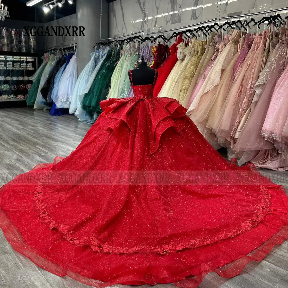 Couches rouge Quinceanera robes 2025 chérie fête d'anniversaire princesse douce 16 robe dentelle Appliques Pageant robes De 15 ans