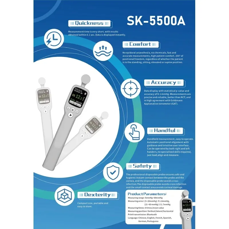 Hot Sale Ophthalmic Instruments SK-5500A with High Precision Accuracy Portable Resbound Tonometer Price for Sale