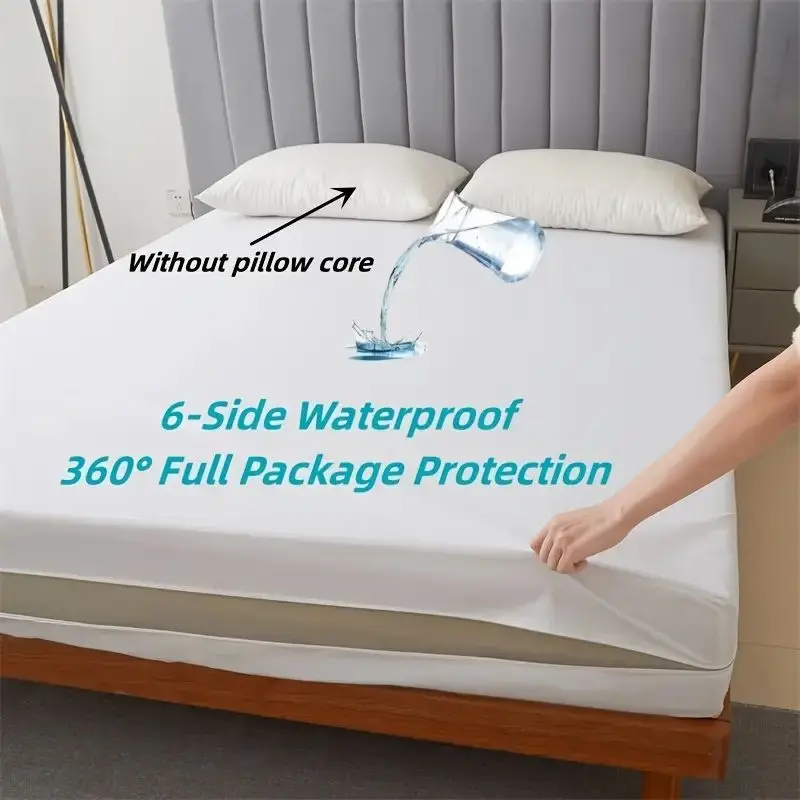 1pc 6-Sides Fully Enclosed Waterproof Mattress Cover With Zipper (Without Pillowcase), Dust-proof Mattress Protector Solid Color