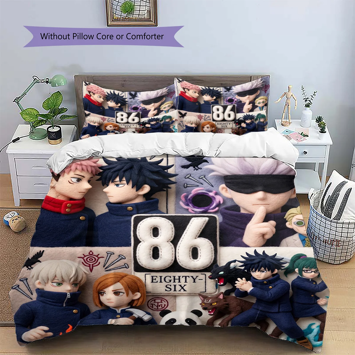 Jujutsu Kaisen Anime Style Patterned Pillowcase & Duvet Cover Set Bedroom Bedding Decor Great Gift for Enthusiasts YUN6516