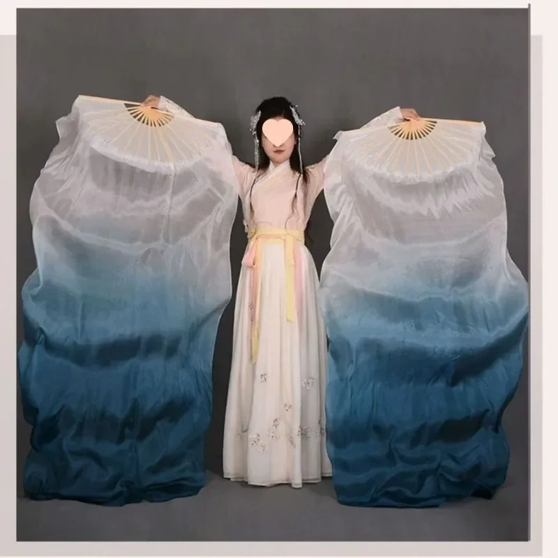 Voile de danse du ventre en soie dégradé, teinture à la main, éventail en soie véritable, Long Extra 180cm pour la pratique de la compétition, accessoires de spectacle sur scène, accessoire de danse