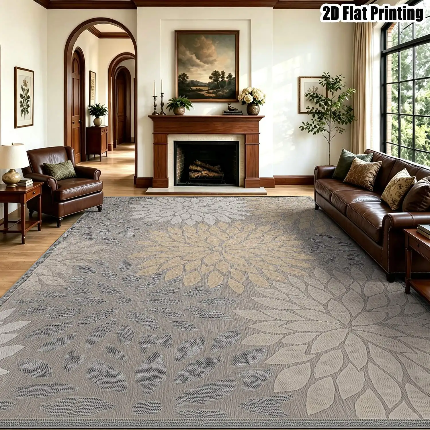 1Pc 2D Printed Carpet: Light Gray Base, Multi-Colored Floral Patterns, Nordic Modern Minimalist Instagram Style, Geometric Striped, Machine Washable, Multi Sizes, Ideal for Home Decor & Various Spaces