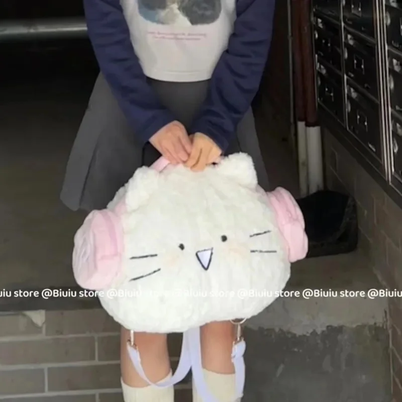 Earphone Y2k Cat Plush Backpack Kawaii Cute Cartoon Bags Crossbody Shoulder Bag With Plush Office Pillows Bags Handbag Tote Bags