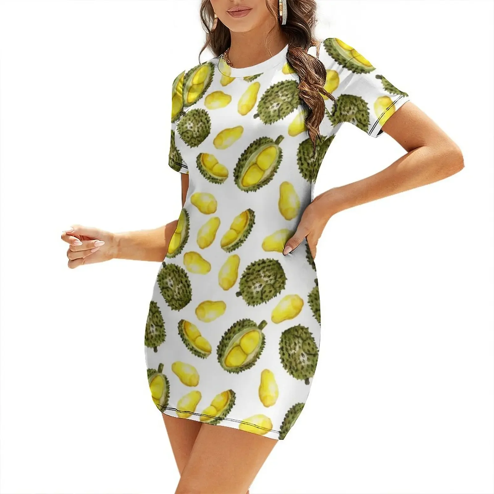 

Durian Fruit Watercolor Pattern Short-Sleeved Dress evening dresses women Dance dresses