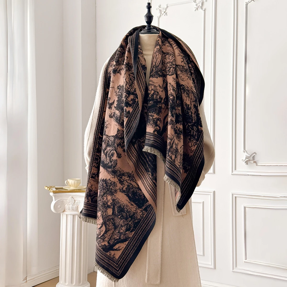 Elegant Animal Jacquard Pashmina Shawl for Women Winter Thick Warm Scarves Double Sided Design Coldproof Windproof Blanket Scarf view 4