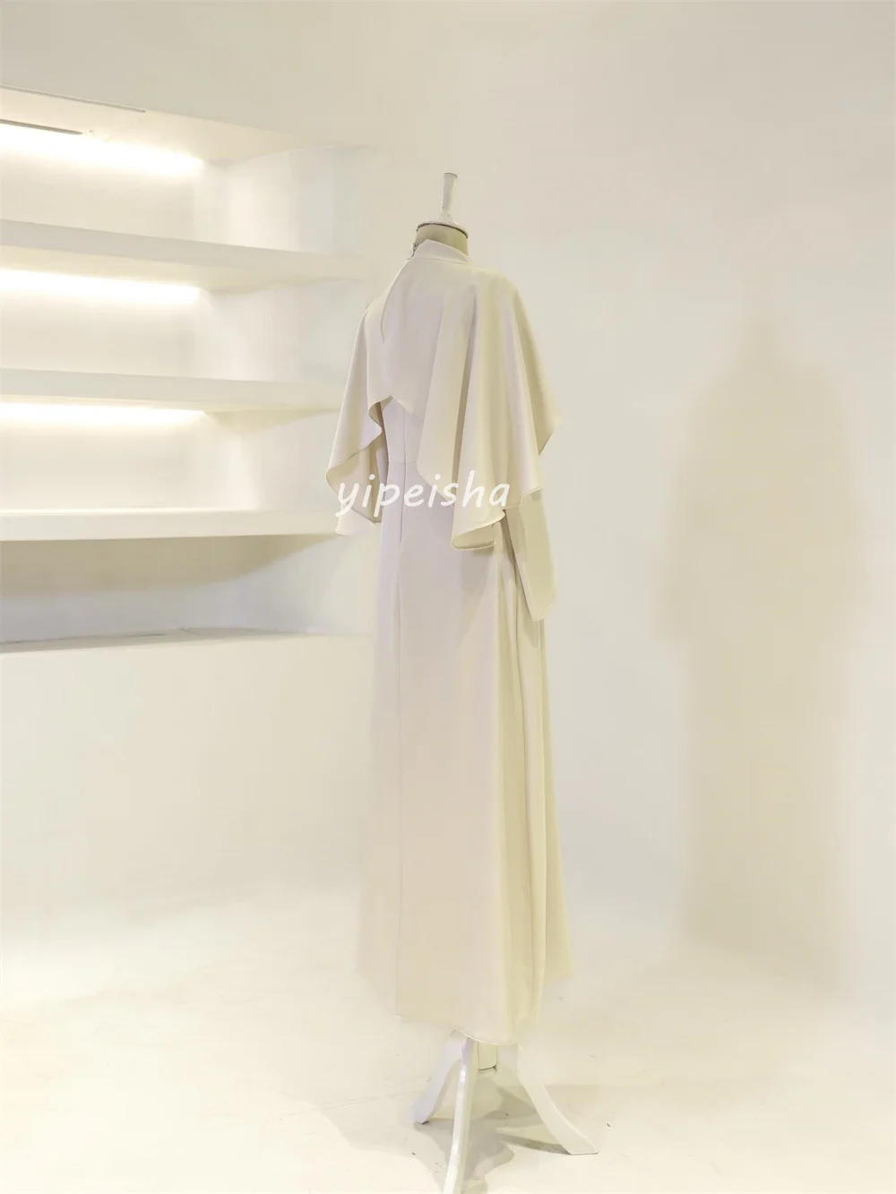 Customized Matching Sparkle Jersey Rhinestone Pleat Straight High Collar Long Dresses Bespoke Occasion Dresses Exquisite Classic