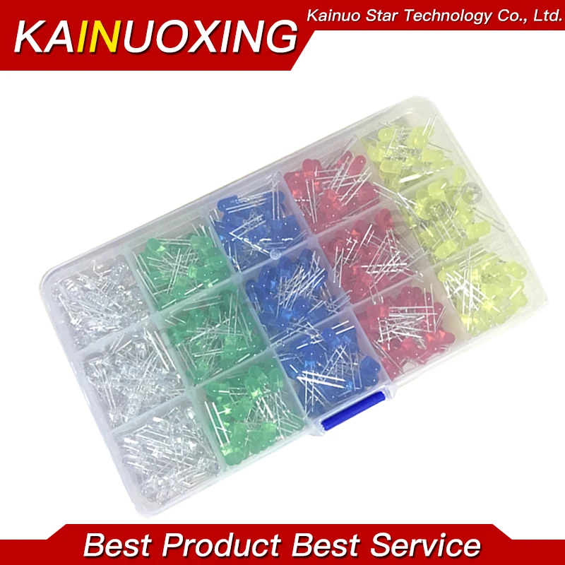 

750Pcs/Box 3mm LED Diode Yellow Red Blue Green White Assortment Light DIY Kit