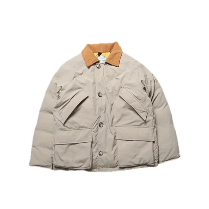 Traje de caza retro informal japonés, chaqueta interior de felpa con cuello de pana gruesa para soportar el frío