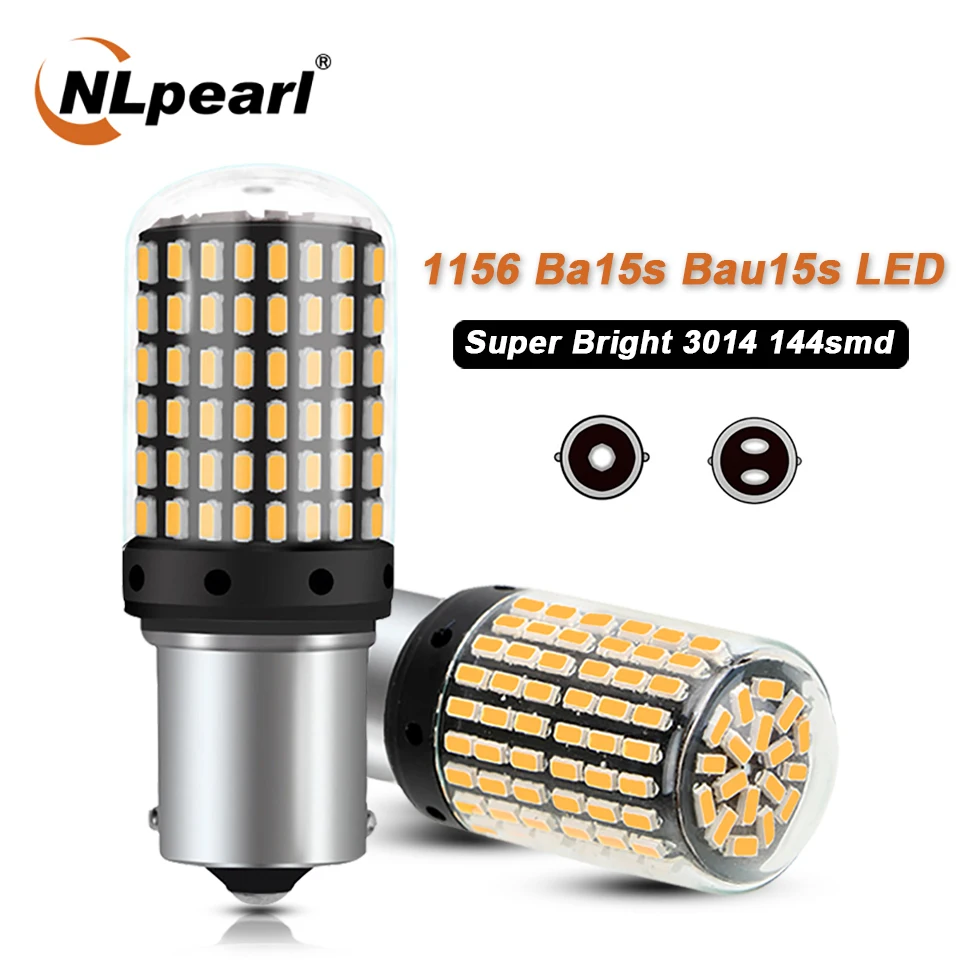 NLpearl 2pcs PY21W BAU15S T20 7443 W21/5W 1157 P21/5W LED Bulbs 144smd 20W Car Brake Reverse Lamp Tail Light Bulbs Signal Lamp