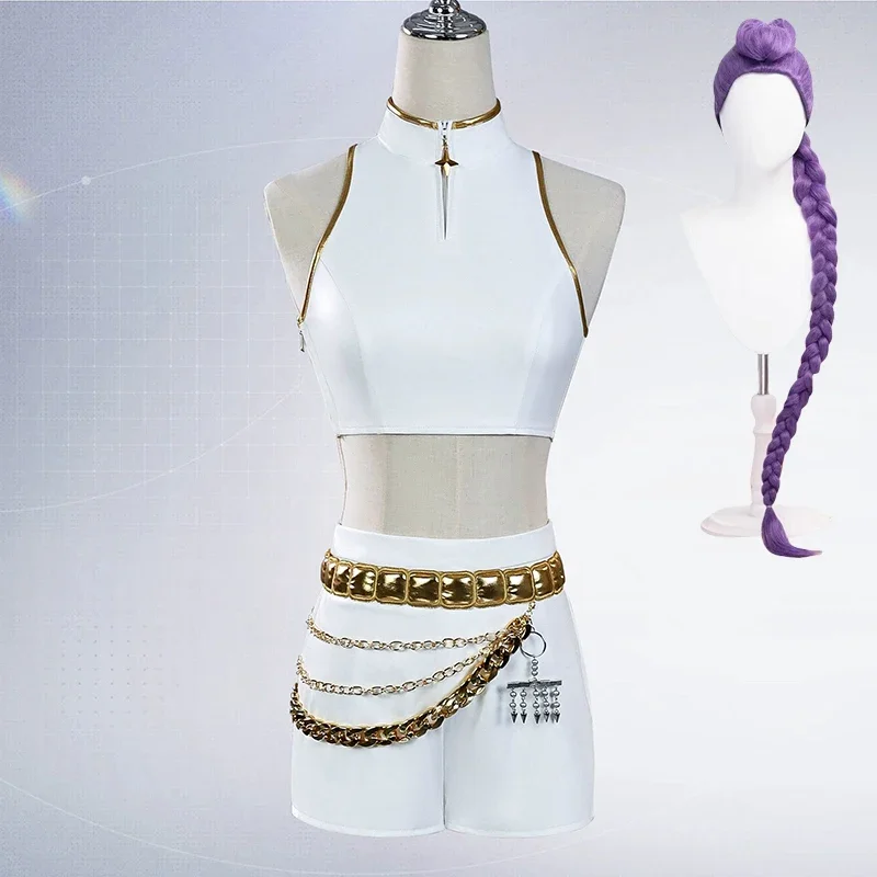 KPop Rumi Mira Zoey Wit Zingen Pak Vrouwen Meisjes Halloween Party Rollenspel Outfit Cosplay Kostuum Pruik voor Volwassen Kinderen