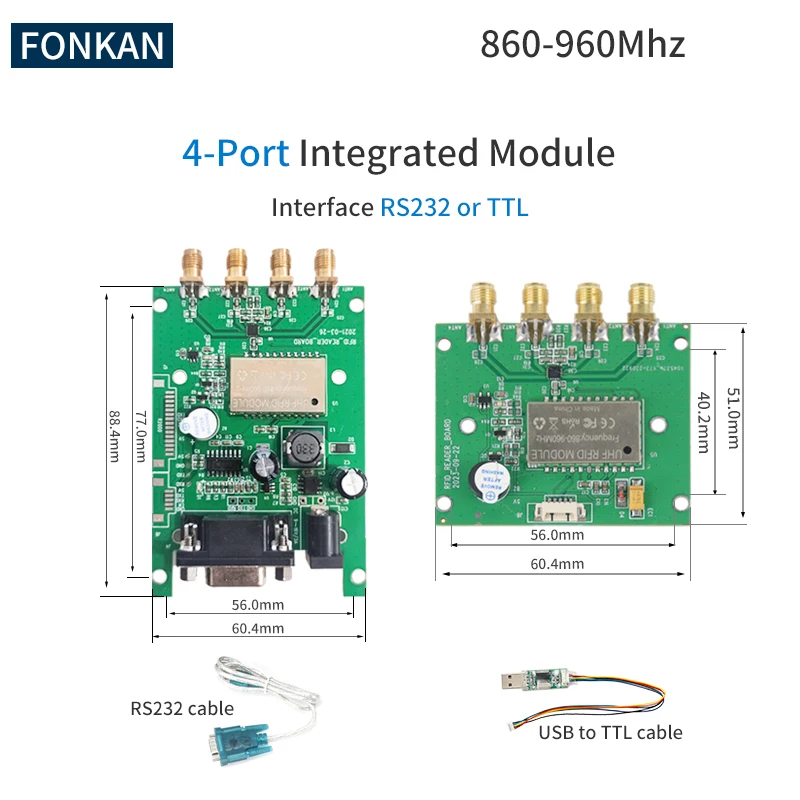 module-de-lecteur-rfid-uhf-a-4-ports-interface-ttl-ou-rs232-lecteur-de-cartes-rfid-860-960mhz-pour-controle-d'acces-arduino-raspberry-pi