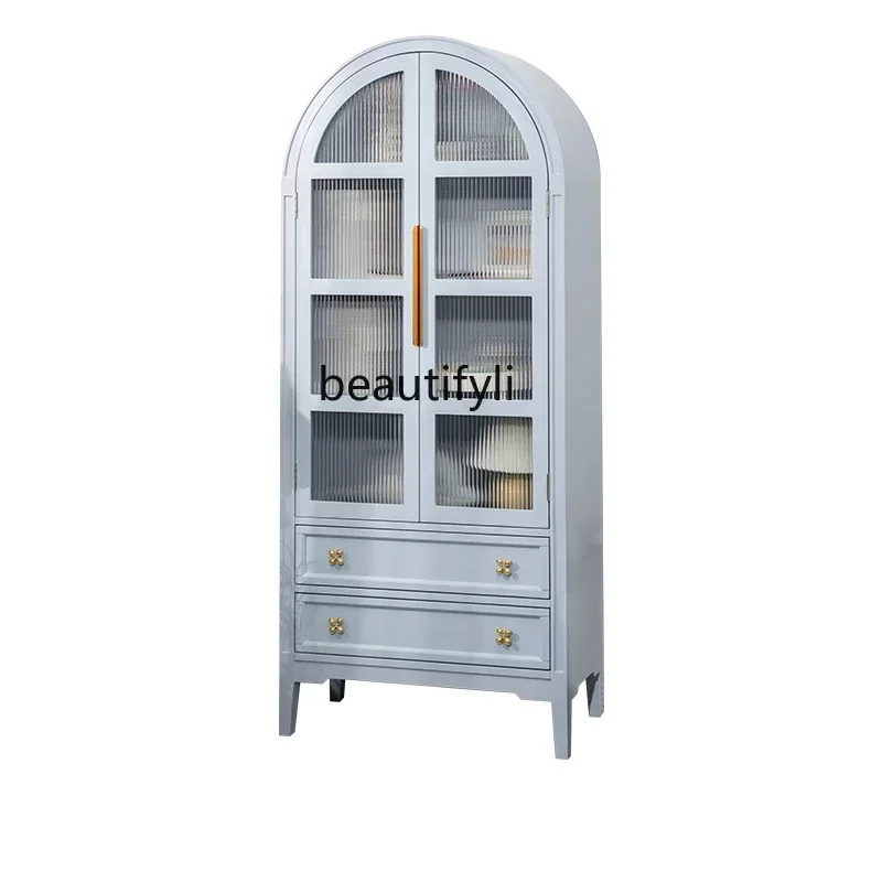 

yj French Cream Style Arch Bookcase Wall High Cabinet Multi-Functional Sundries Cabinet Minimalist Glass Cabinet