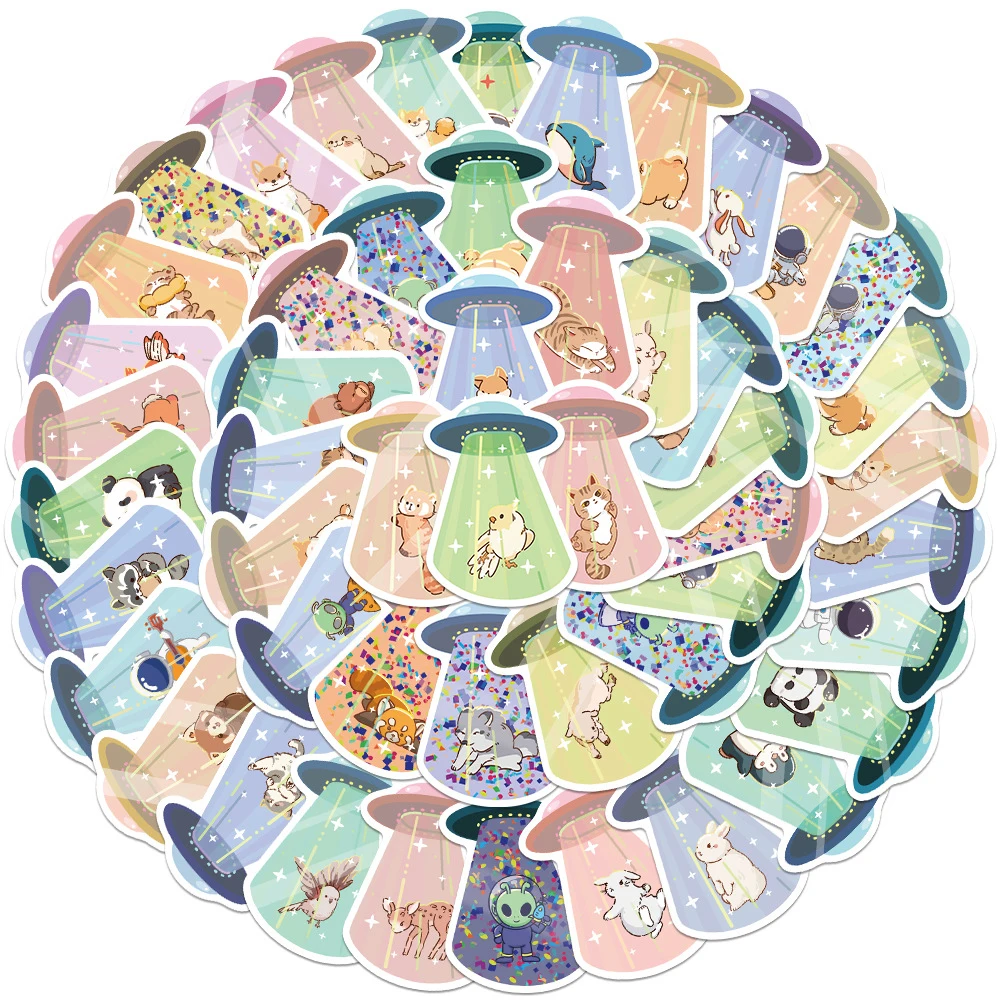 10/30/50PCS Funny Cute UFO Animal Stickers Kawaii Decoration Decals Laptop Phone Suitcase Scrapbook Kids Cartoon Sticker Toys
