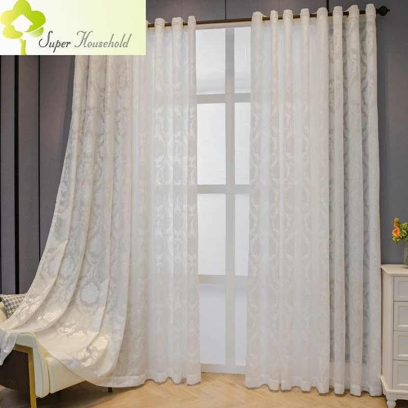 White Jacquard Gauze Tulle Curtains for Living Room Bedroom Window Screen Sheer Curtain For Kitchen