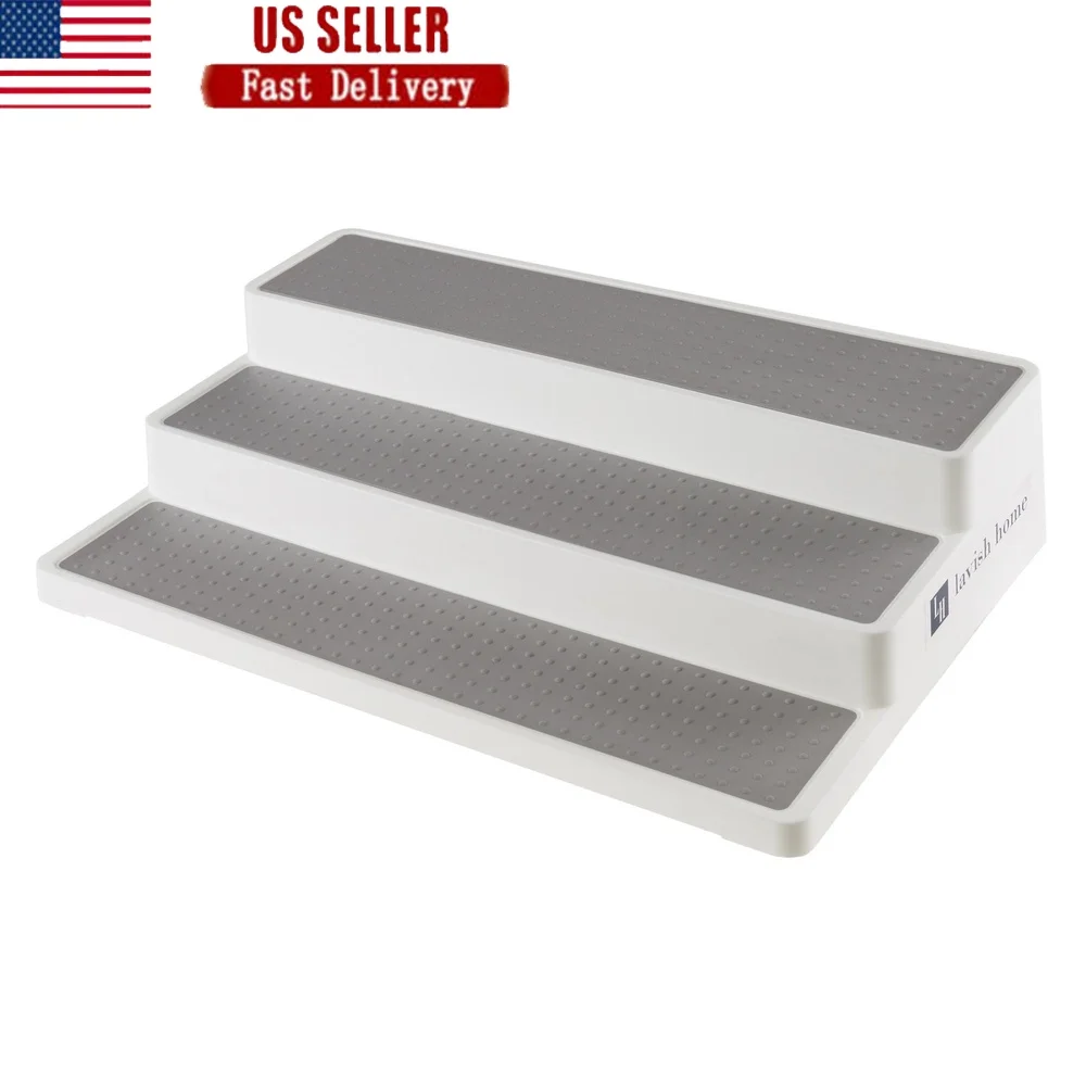 

3-Tier Spice Rack Organizer Plastic Rubber Kitchen Countertop Storage Shelf Pantry Bathroom Office Easy Access Durable Non-Skid