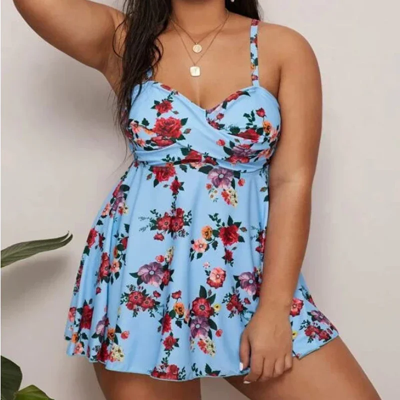 

Новинка 2024 года, большие размеры XL-8XL, женские танкини с цветочным принтом, купальник с контролем живота, топ на бретелях, купальник с принтом в стиле ретро, купальный костюм из двух предметов