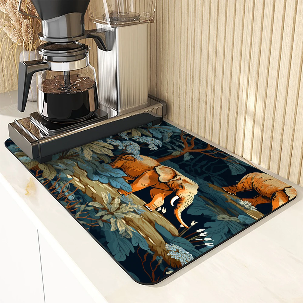 Absorbent Coffee Mat Dish Draining Mat Plants Elephant Kitchen Drying Mat Quick  Bathroom Drain Pad Kitchen Faucet Placemat