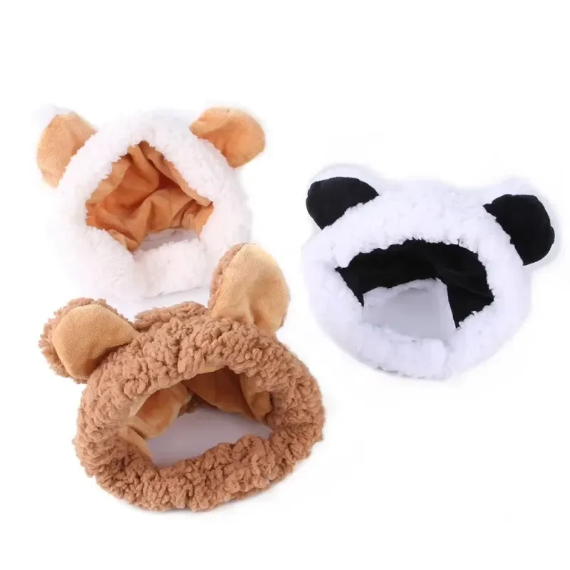 New Pet Cat Cap Dog Headgear Funny Bear Ears Hat Warm Short Plush Ears Pet Supplies Party Christmas Cosplay Small Pet Accessorie