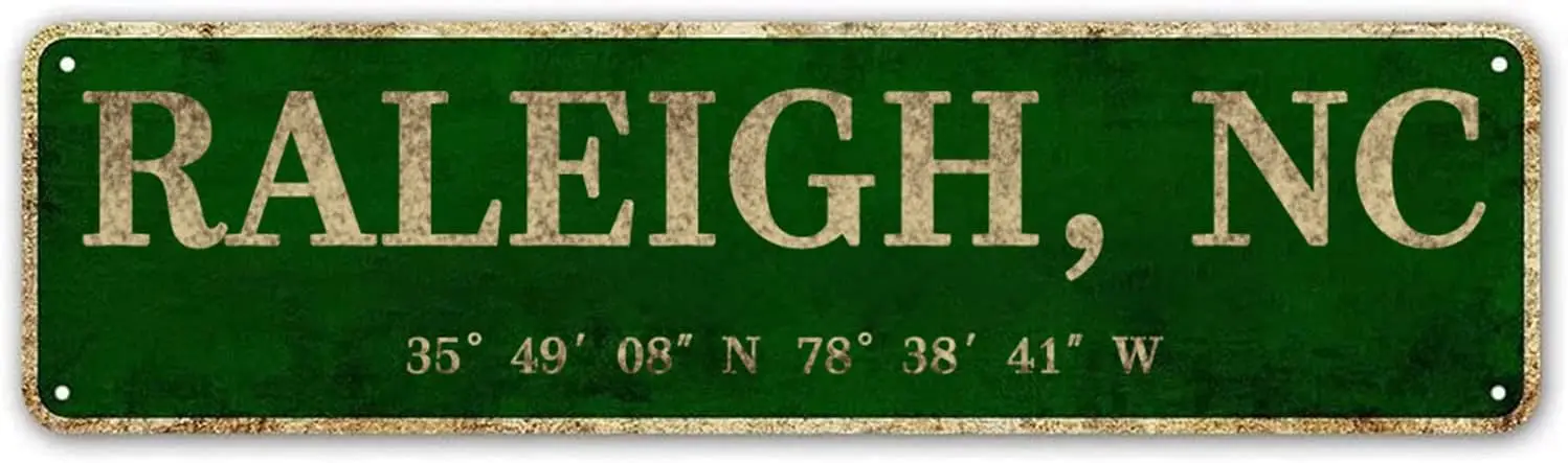 Raleigh, NC City Sign Rustic Vintage Metal Art Wall Decor Office/Home/Classroom 4” x 16”