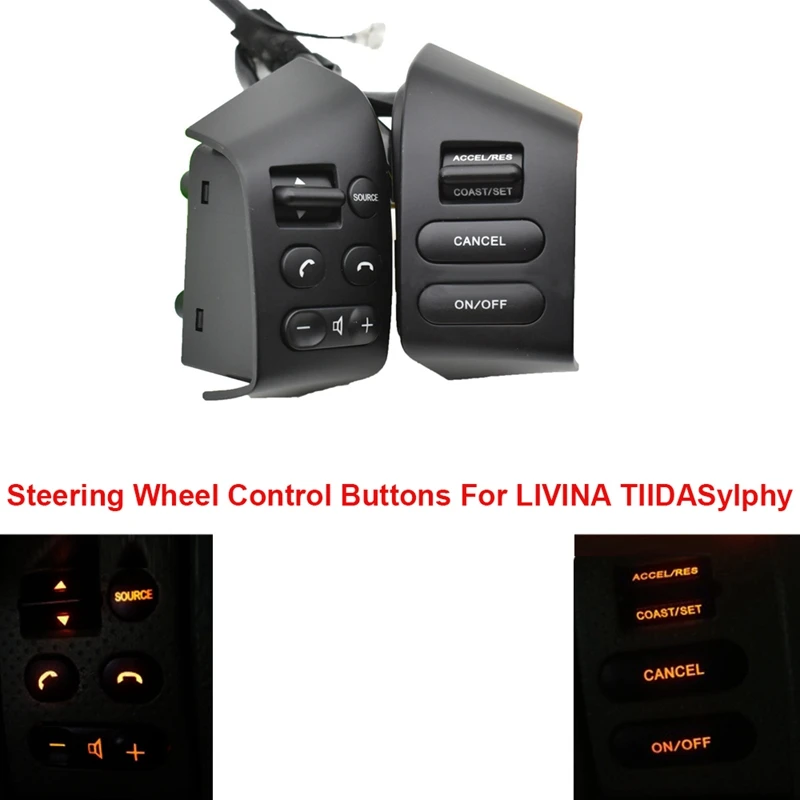 

Car Steering Wheel Control Buttons With Red Backlight Cruise Control Switch For Nissan LIVINA TIIDA Sylphy