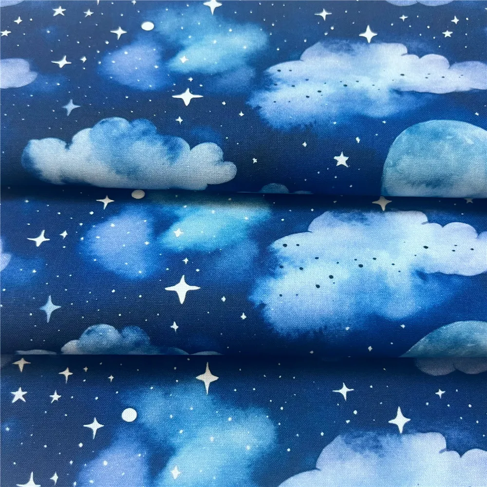 Clouds, moon, stars, sky 100% Cotton Fabric Material Patchwork Sewing Fabrics Quilt Needlework DIY Cloth baby mask Material