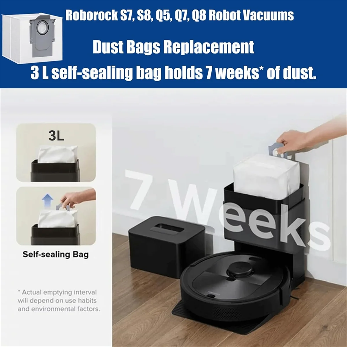 18 sacos de pó para roborock q5 q5 + q7 q7 + q7 max q7 max + s7 maxv ultra s8 + s8 pro ultra robô aspirador sacos