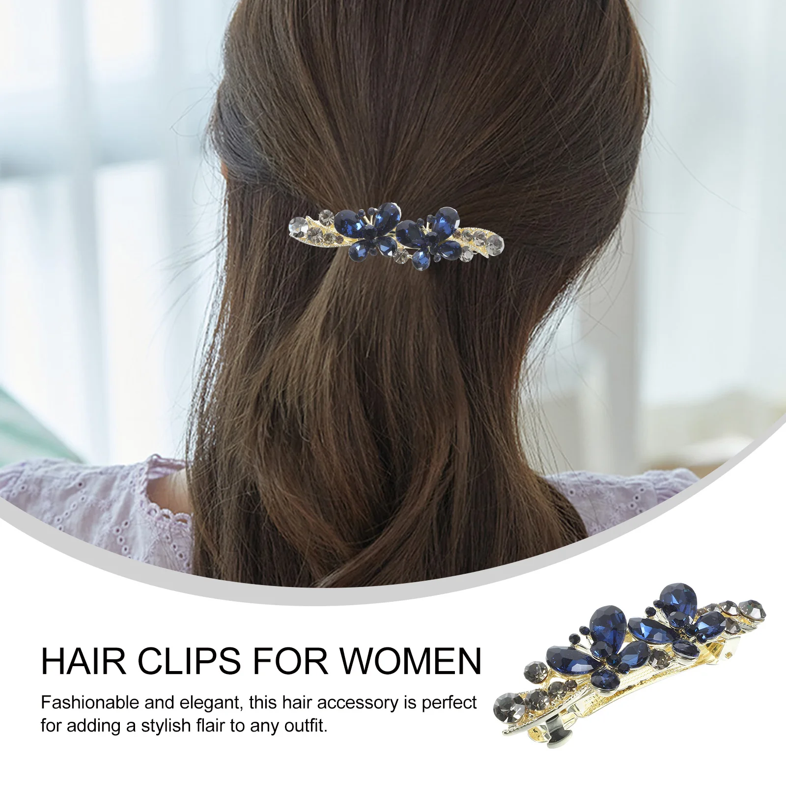 

Rhinestones Bow Hairpin Barrette Sparkly Clips Spring Mechanism Thick Hair Women Blue Color Accessories Styling Aid