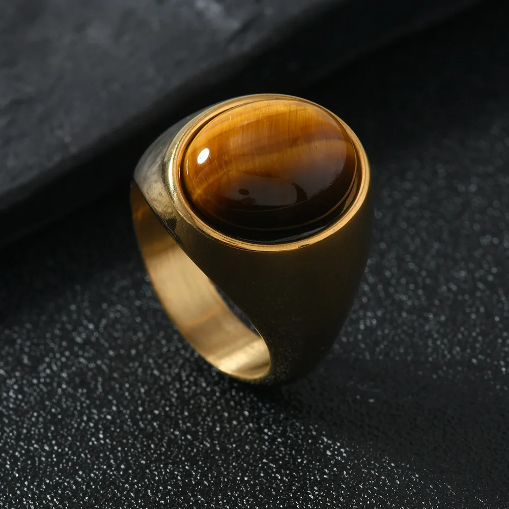HNSP 316L Edelstahl Vintage-Ring für Damen, Schwarz, Rosa, Grün, Tigerauge, Steinringe, Fingerschmuck, Accessoires, große Größe – Detail 9