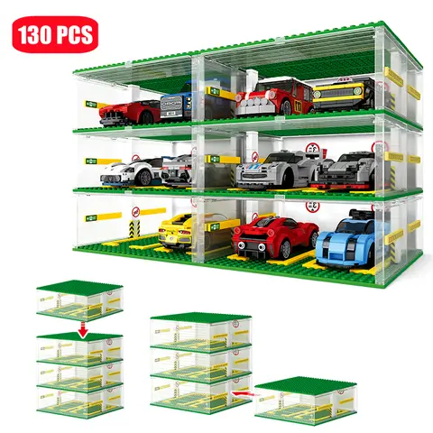 SEMBO BLOCK City Sports Cars Garage Building Blocks MOC Supercar Racing Parking Lot DIY Vehicle Storage Box Bricks Kids Toys