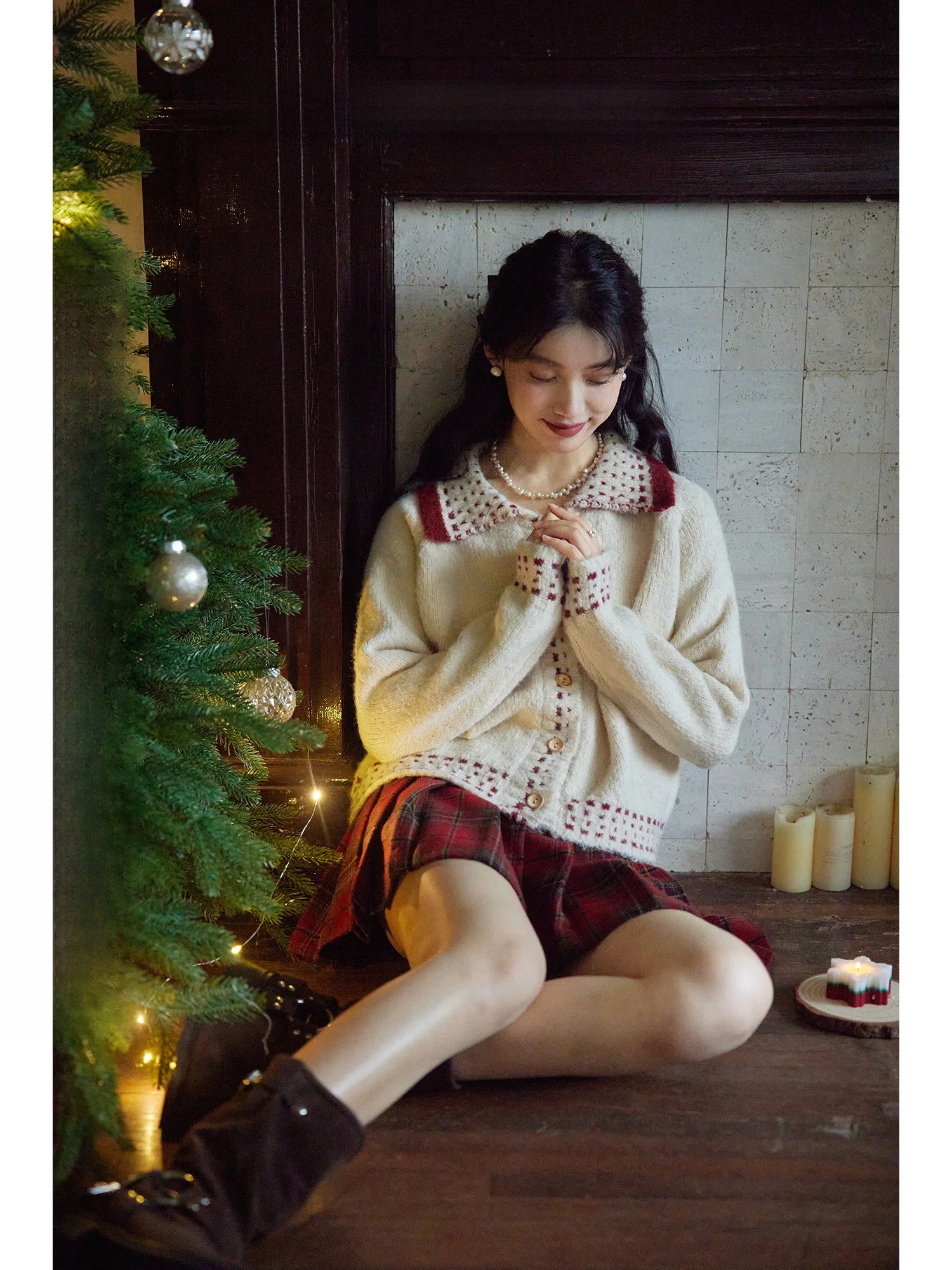 

ORWhite 2023 New Sle Woolen Sweater with Large Collar Apricot Lazy Sle Winter Women's Knittedwear Button up Cardigan