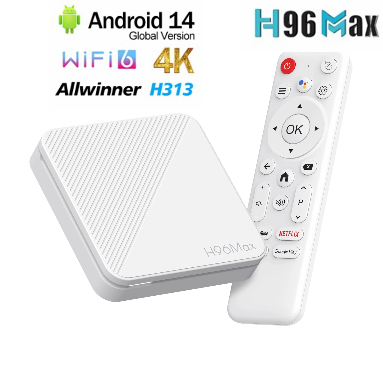 H96 Max Android 14 TV Box Allwinner H313 2GB 16GB Wifi6 BT 4K Full HD AV1 Set Top Box Google Voice Smart Media Player