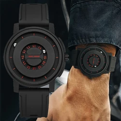 New Watch for Men Black Stainless Steel Case Male Quartz Wristwatch Magnetic Metal Bead Pointer Conceptual Dial Casual Man Clock