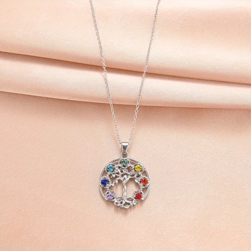 7Chakra Tree of Life Pendant Yoga Chakra Healing Stone Necklace for Women Wife Feminine Energy Balance Accessories Party Jewelry
