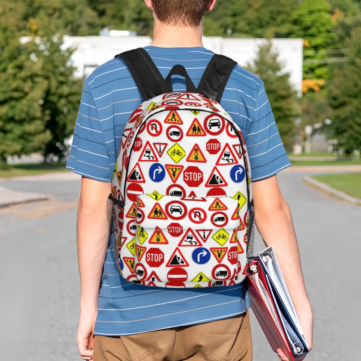 Outdoor Recreational Backbacking Road Sign Backpack Student BookBag Men Women School Bag Laptop Shoulder Bags