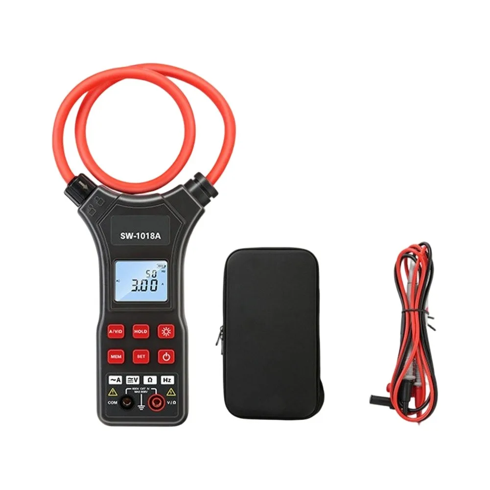 SW1018A Flexible Current Clamp Meter 9999A AC DC Voltage Resistance Tester With LCD Backlight Data Storage For Industrial Power