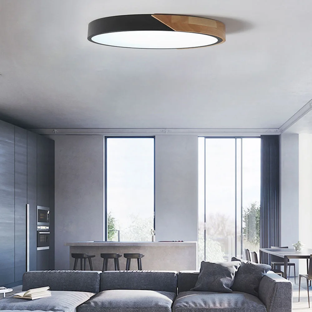 Ultra Thin LED Surface Mount Ceiling Light Modern Wood Lamp Fixture Living Room Home Decor Lighting Balcony Remote Control