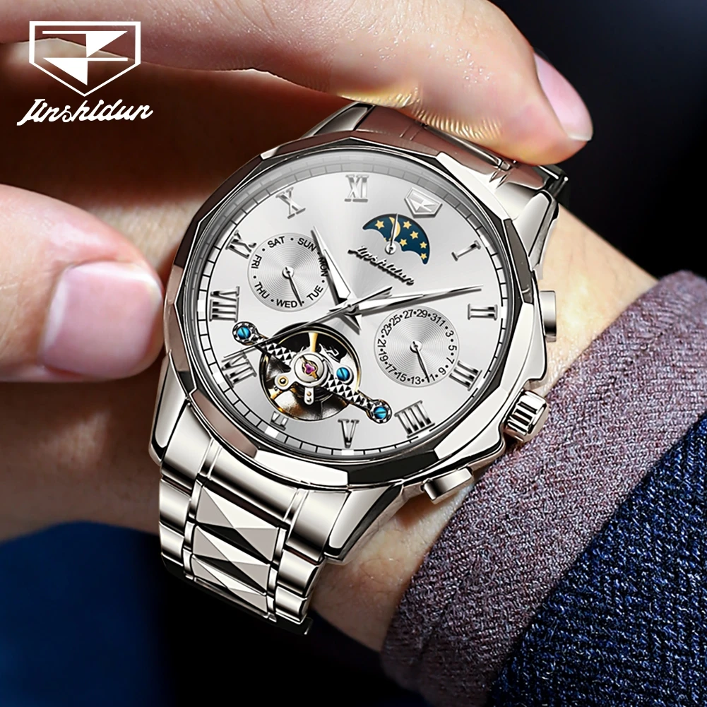 JSDUN Top Brand Men Watch Fashion Trend Tungsten Steel Automatic Mechanical Male Watch New Luxury Multifunction Wrist Watch Men