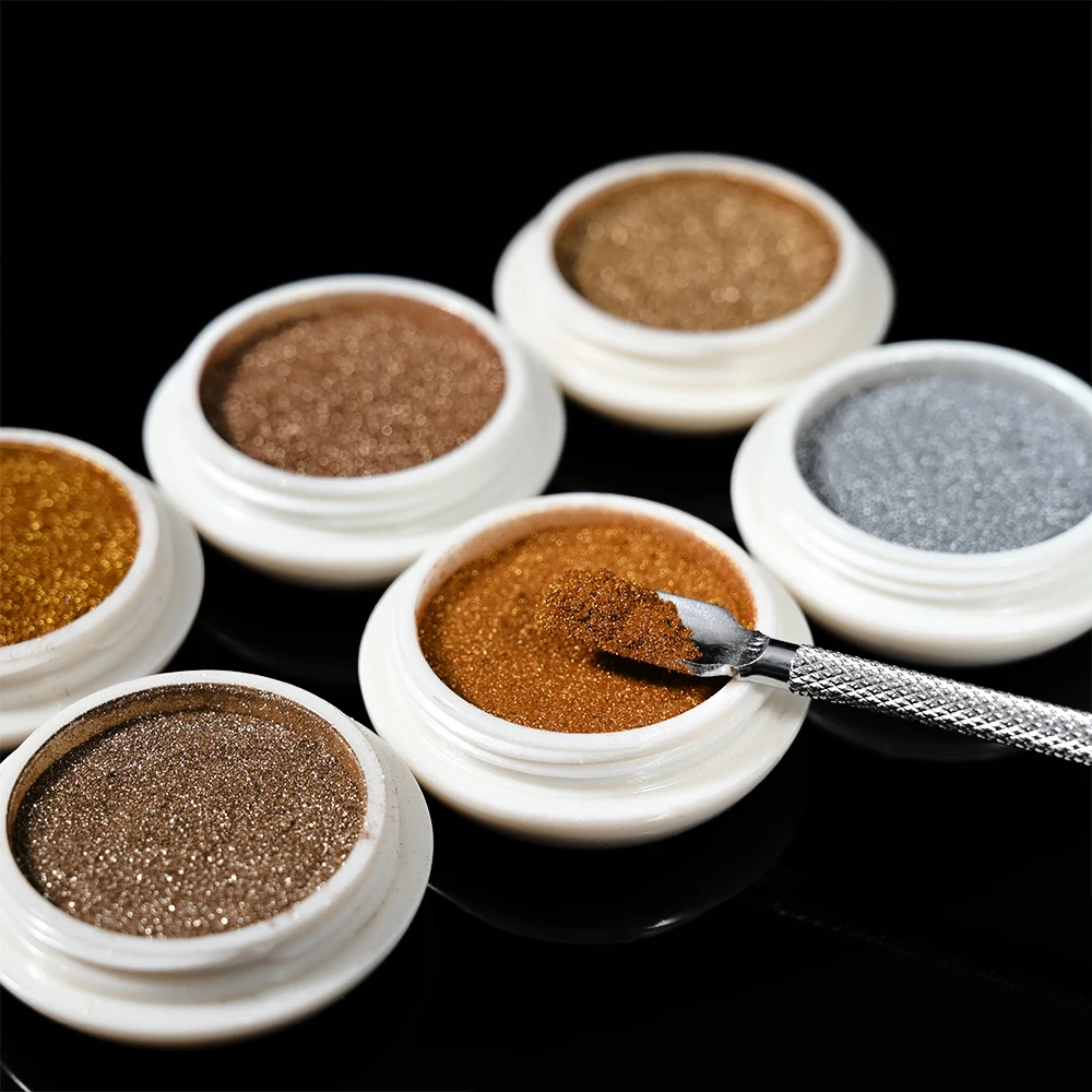 6Pcs Magic Mirror Nail Powder Fine Glitter Metallic Effect Rubbing Dust Gold Silver Gel Polish Chrome Pigment Nail Decoration