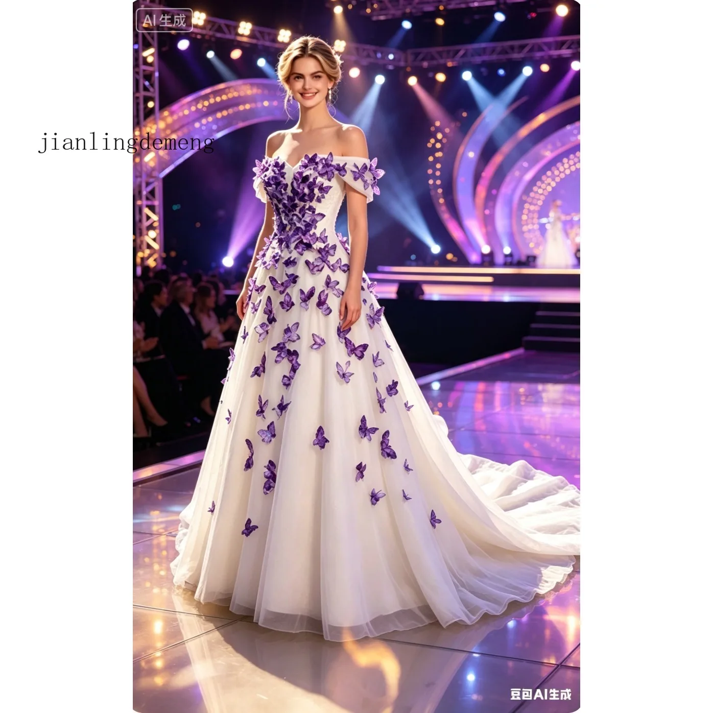 Elegant Purple Butterfly Wedding Dress Off Shoulder Ivory Tulle Bridal Dress Appliques Robe De Mariee Court Train Customized