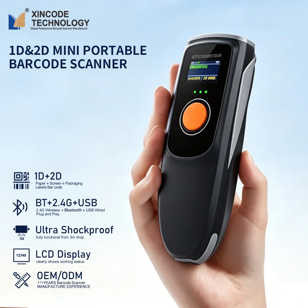Xincode 1D 2D Portable Barcode Scanner Wireless MINI Scan Qr Bar Code Gun Reader For Logistik Lagerhaus Inventory