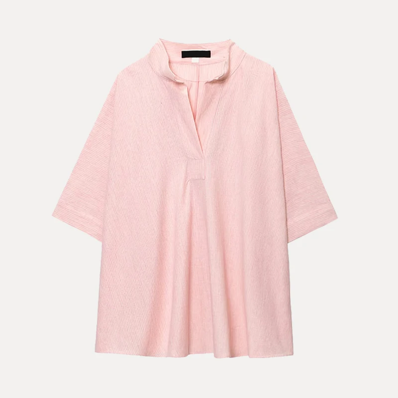 เสื้อคลุมผู้หญิงแฟชั่นฤดูร้อนปี 2025 ทรงหลวม ลายทาง สไตล์เรียบง่าย เหมาะสำหรับใส่ไปทำงาน ทำจากเส้นใยโพลีเอสเตอร์ สวมใส่สบายๆ