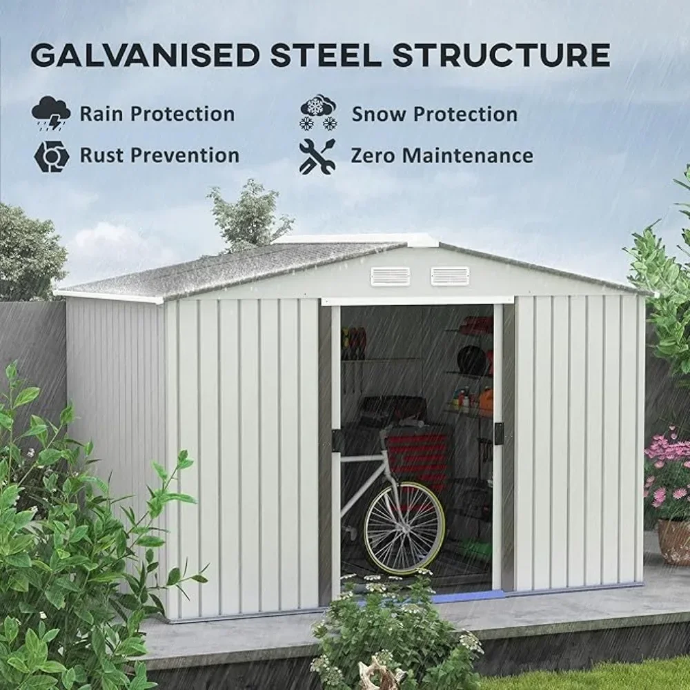 9' x 6' Outdoor Storage Shed, Garden Tool House with Foundation Kit, 4 Vents and 2 Easy Sliding Doors for, Patio, Lawn, Silver