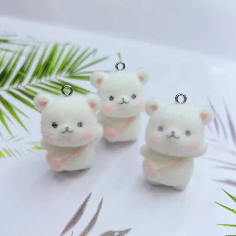 20Pcs 3D Cute floccaggio borsa a tracolla orso Charms Cartoon Animal peluche ciondolo in resina per telefono portachiavi orecchino DlY Jewelry Make