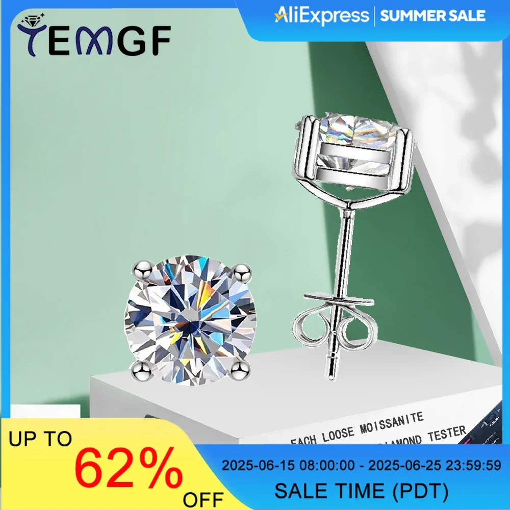 

TEMGF 8mm Moissanite Ear Studs GRA Certification S925 Sterling Silver 18K Plated Base for Women Classic Sparkling Fine Jewelry