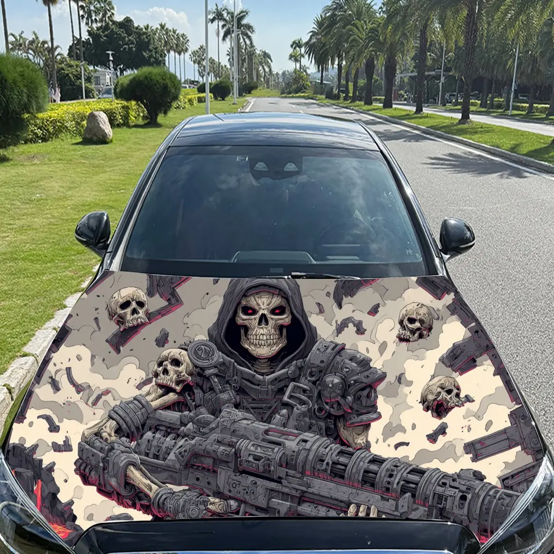 العصرية الخيال العلمي - Fi الميكانيكية الجمجمة - تحت عنوان PVC محرك السيارة يلتف الفينيل، ذاتية اللصق للماء غطاء السيارة ملصق لاصق لامع ورائع، السيارة