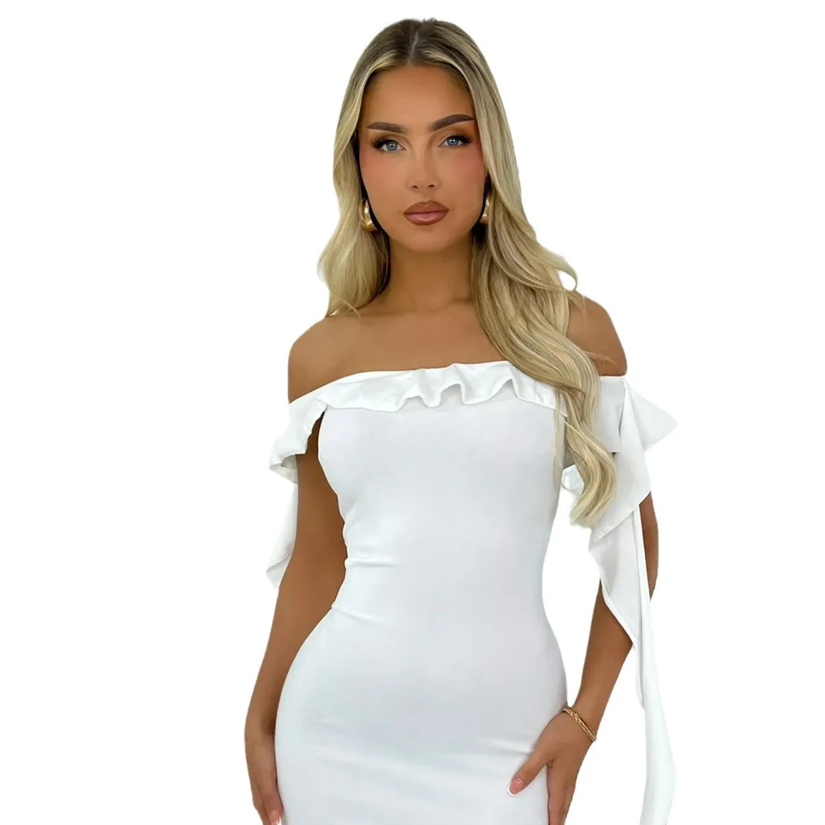 원 워드 칼라 오프 숄더 여성 의류 Pleated Flounce Slim Party Dresses Vestido Plus Size 9XL 8XL 7XL 6XL XXXXXL