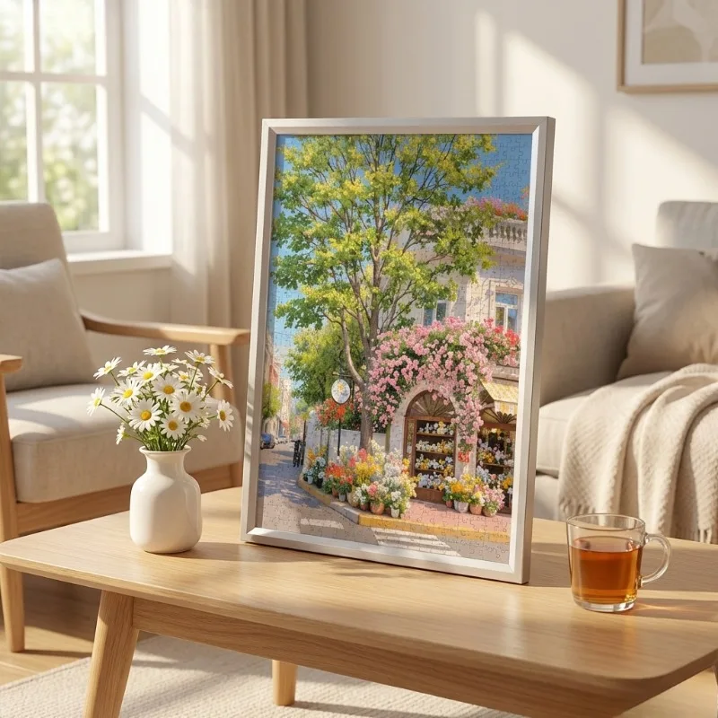 1000 Piece Jigsaw Puzzle for Adults, 70x50cm (27.5x19.7in) Spring Street View Florist Scene Perfect Family Gathering Activity