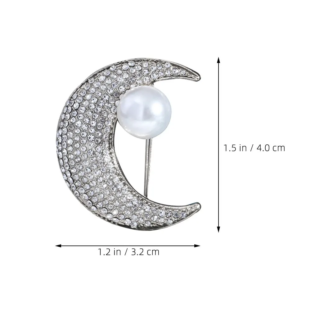 Crescent Moon Brooch Pin Sparkling Crystal Pearl Collar Clip Elegant Shirt Scarf Clasp Jewelry Accessory For Women
