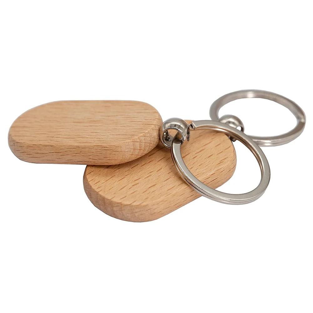 20 Pcs Blank Wooden Tag Key Diy Wood Keychains Key Wood Engraving Blanks