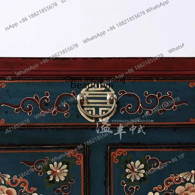 G153  S New Chinese style antique furniture solid wood painted living room partition foyer hand painted retro decorative